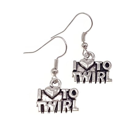 Boucles d'oreilles avec texte I love to twirl