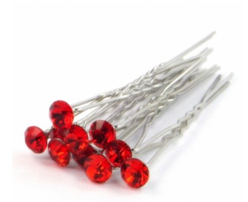 Hairpin single rhinestone red