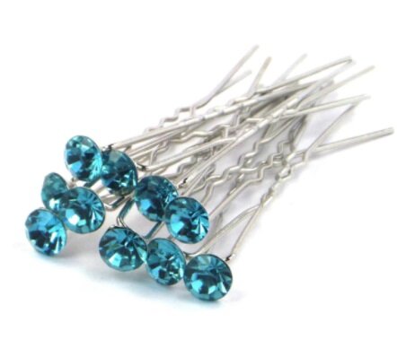 Épingles à cheveux avec une piece strass turquoise