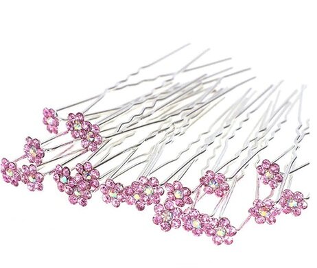 Épingles à cheveux fleur de strass rose