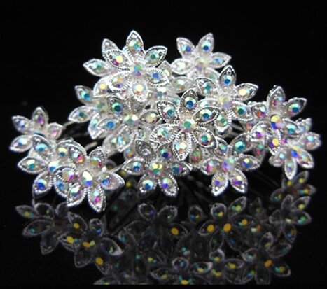 Épingles à cheveux fleur de strass argent XL AB